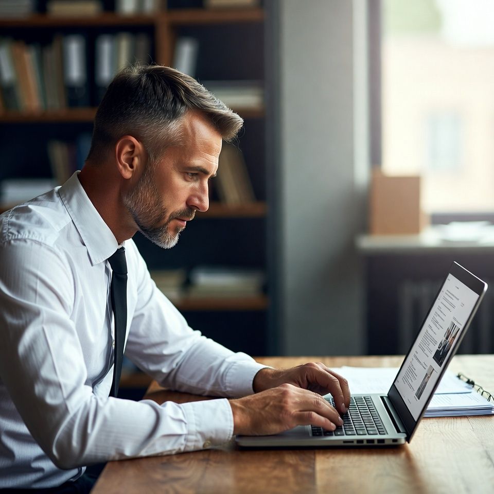 SME owner reviewing applications on a laptop